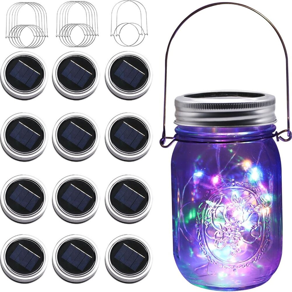 Upgraded Solar Mason Jar Lights, 12 Pack 30 Led String Fairy Star Firefly Jar Li